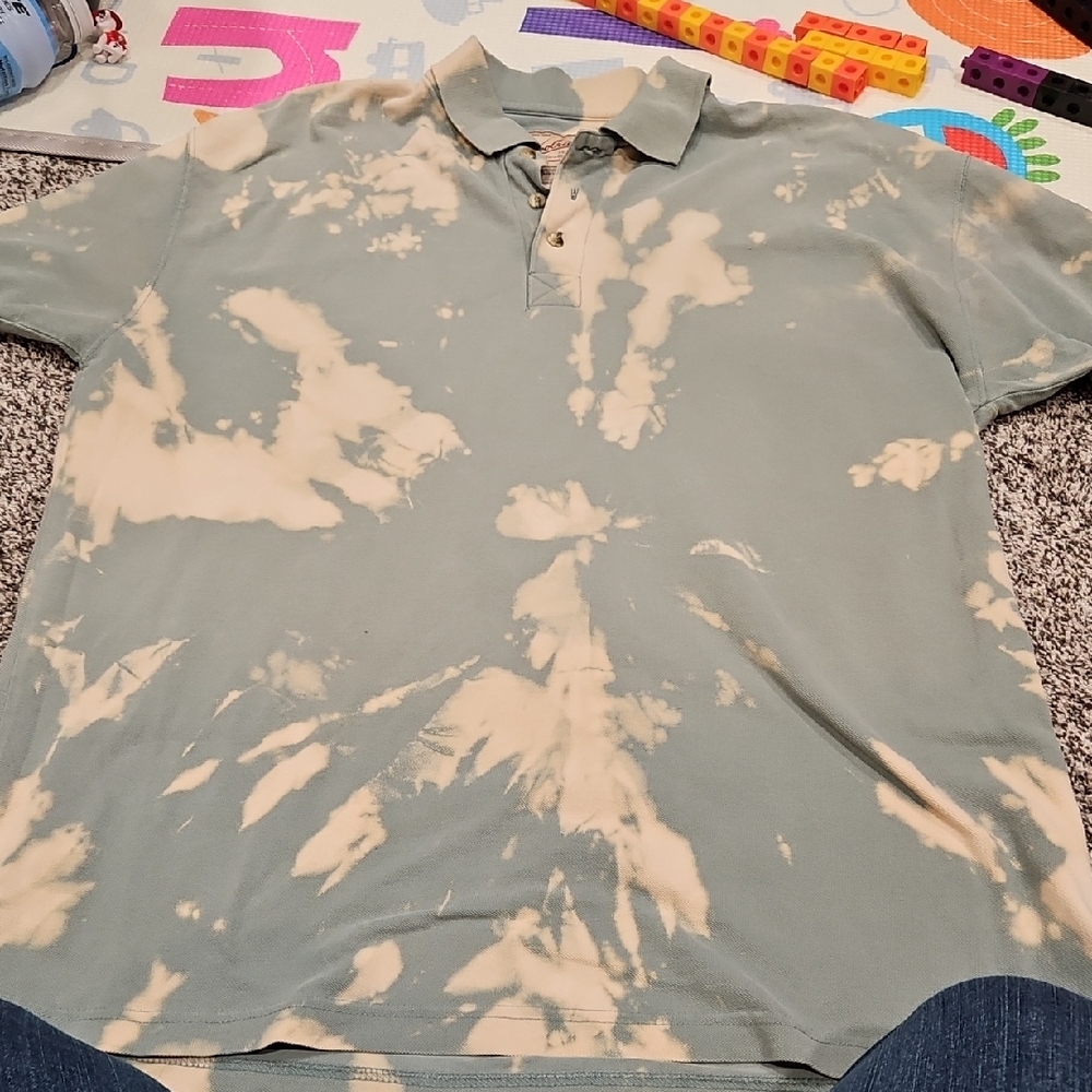 Woolrich Men's Polo Shirt - Cream and Green Tie-Dye